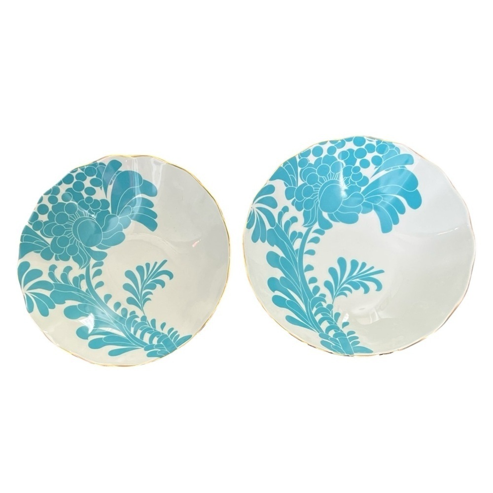 Two Kate Spade Lenox Gwinnett Lane Turquoise Floral Pasta Bowls 8.5”